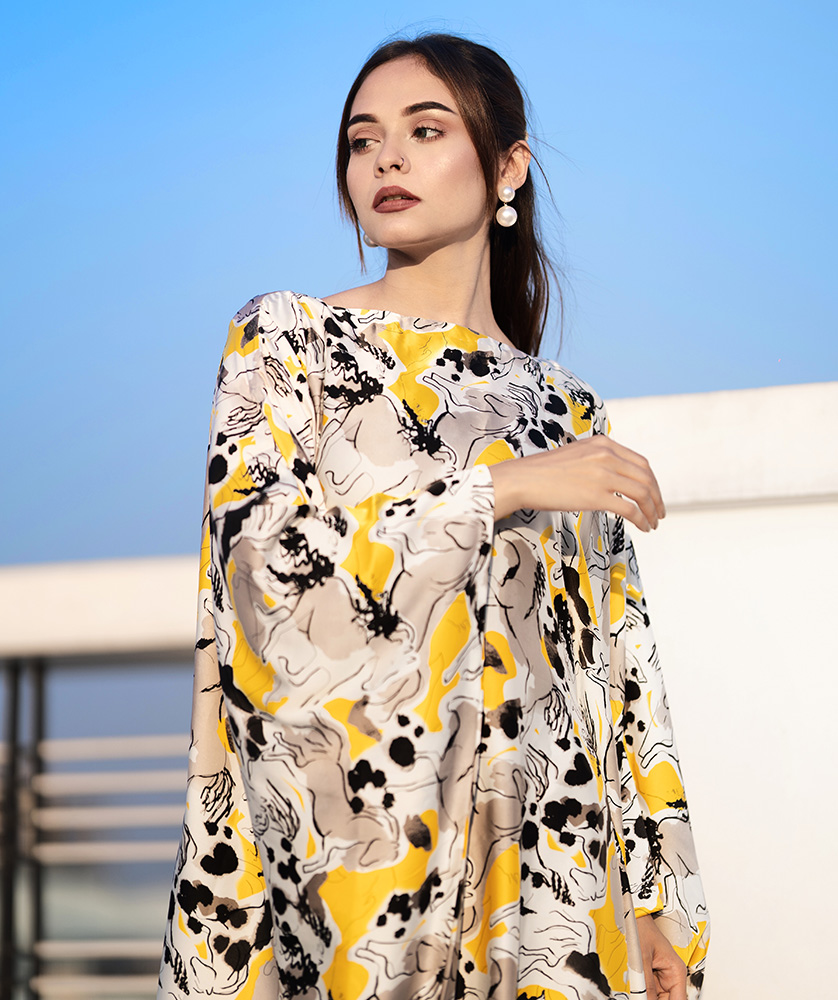 Yellow Abastract Printed Kaftan web 1