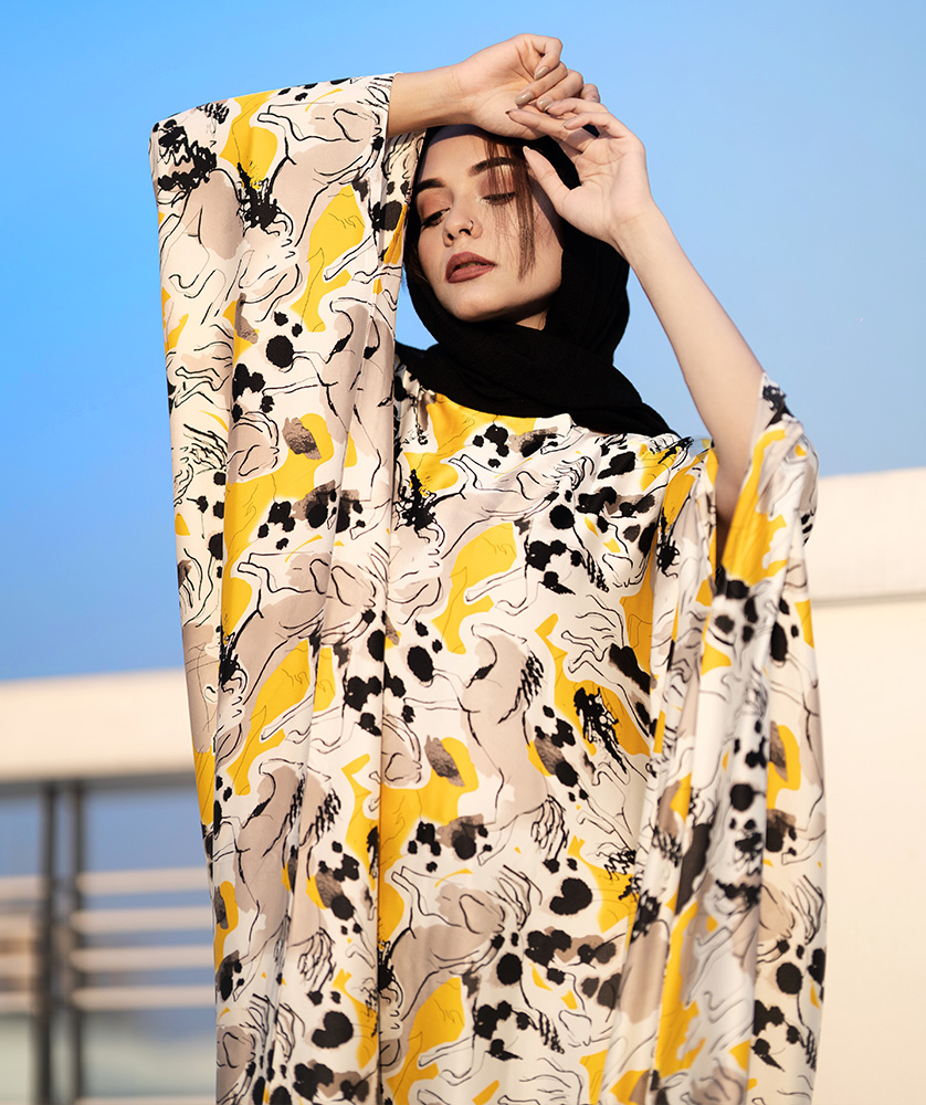 Yellow Abastract Printed Kaftan web 2